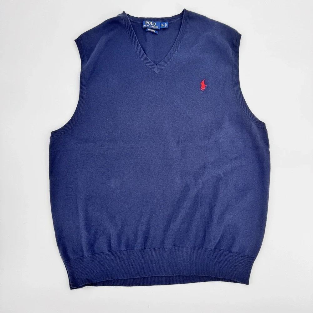 Polo Ralph Lauren Men's Sweater‎ Vest XL Blue Knit 100% Pima Cotton Golf Preppy